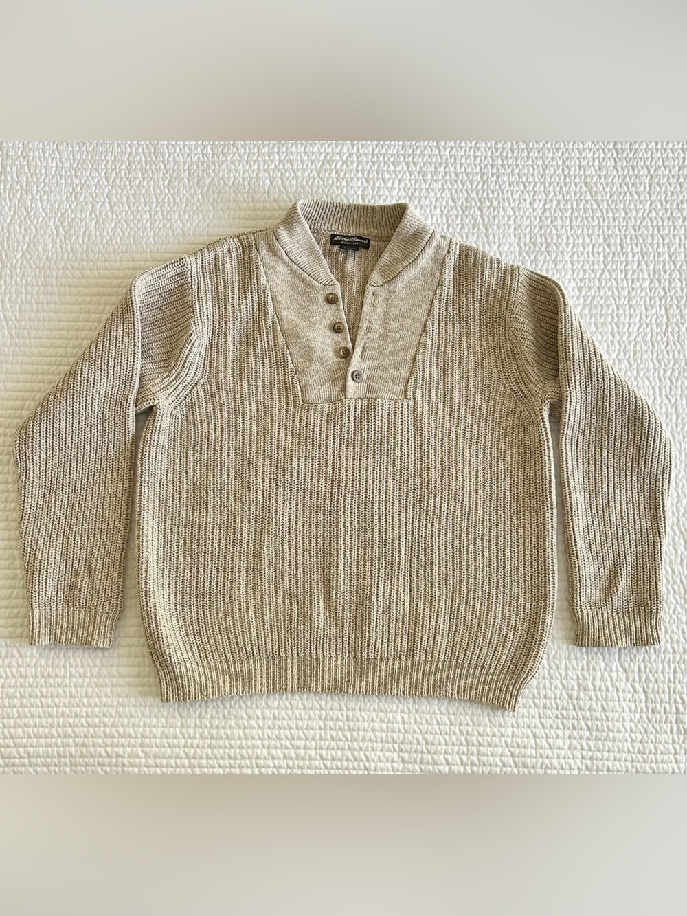 Vintage 90’s | Eddie Bauer | Oatmeal Chunky Ribbed Henley Pullover Sweater | S